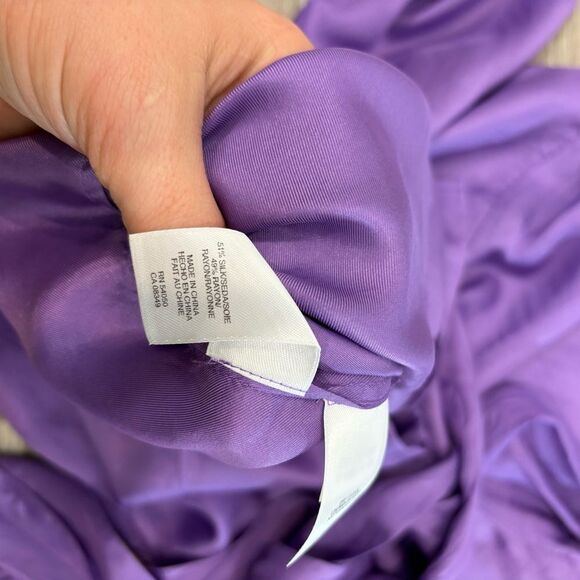 Jones NY Silk Satin Purple Bow Flutter Silk Blouse Fall Long-Sleeved sz 4 - Picture 9 of 13